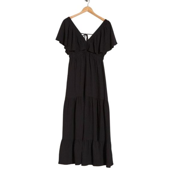 NEW Mila Mae Flutter Sleeve‎ Tiered Maxi Dress in Black, Size M, Open Tie Back - Picture 3 of 13